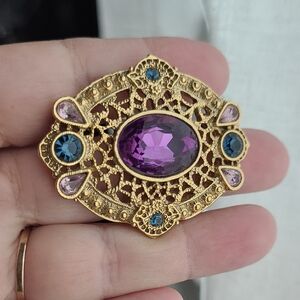 1928 Vintage Elegant Gold and Purple Brooch